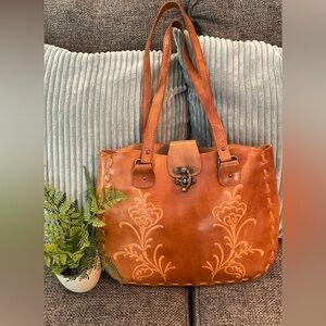Vintage Tooled Leather Tote Bag